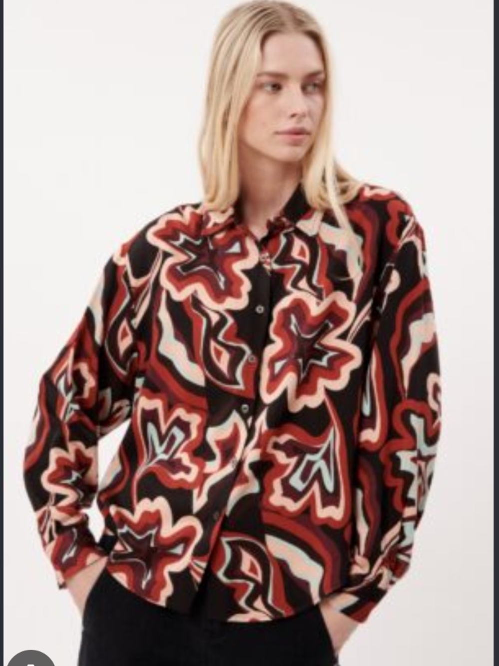 FRNCH Women's Bold Abstract Floral Button-Down Shirt - Black, Burgandy & Cream